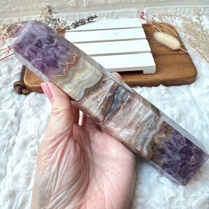 Gorgeous Amethyst with Mexican Lace Agate Tower Obelisk